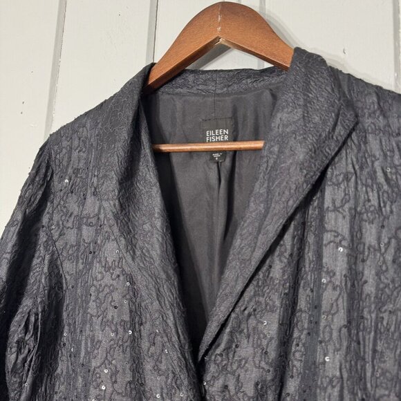 Eileen Fisher Women’s Jacket Black Sequin 100% Silk Jacket Snap Closure Small - Picture 13 of 15